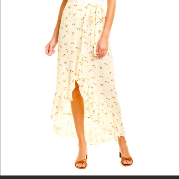We Wore What Cream Floral Maxi Ruffle Wrap skirt